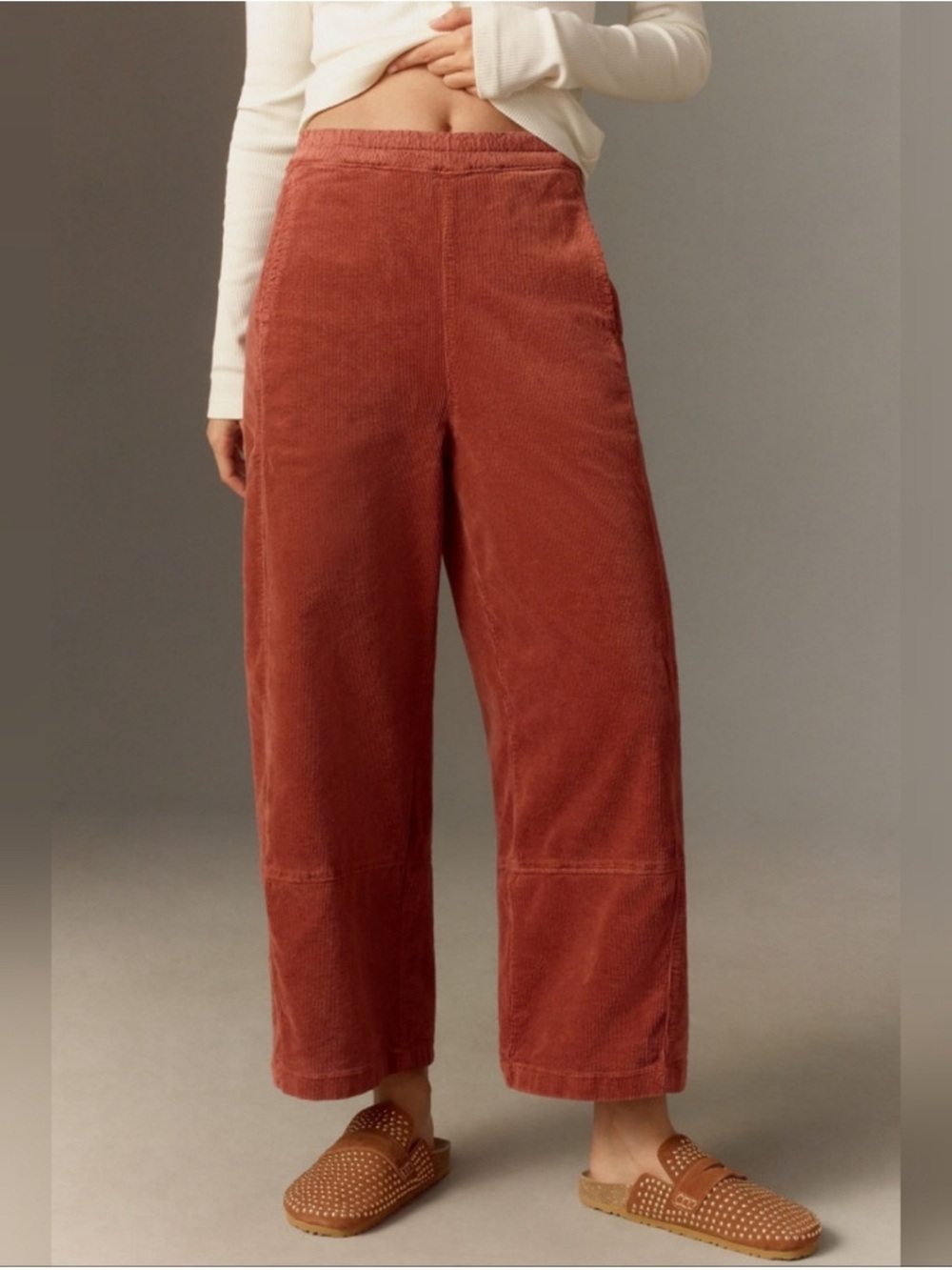Anthropologie Pilcro The Izzie Relaxed Pull-On Barrel Pants Corduroy Rose Large